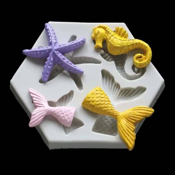 1pc-DIY Baked Large and Small Fish Tail, Sea Star, Seahorse Liquid Silicone Mold - Image 1