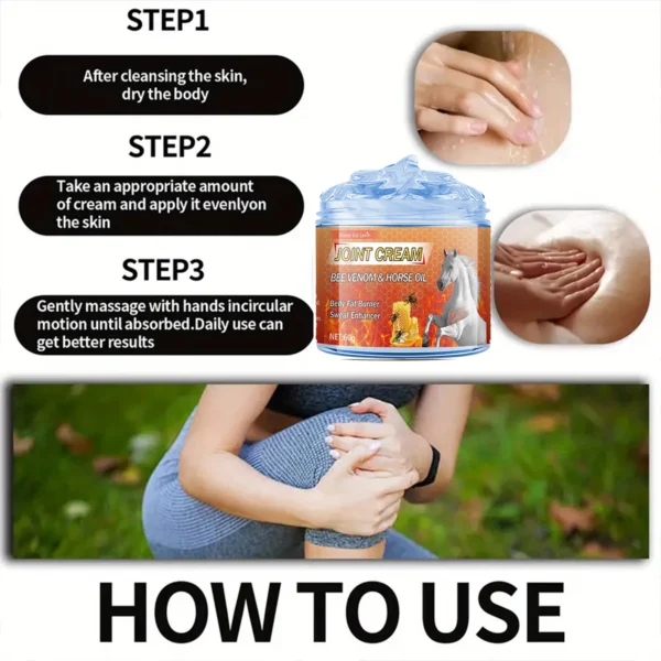 Bee Venom and Horse Oil Joint Cream - Ginger, Chamomile and Shanjin Car Essence Moisturizing Formula for Knees, Back, Shoulders and Neck Muscles - 60g - Image 5