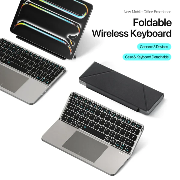 New Multifunctional Model Foldable Bluetooth 5.0 Keyboard with Touchpad & Phone Holder For Phones Tablets PC - Image 1