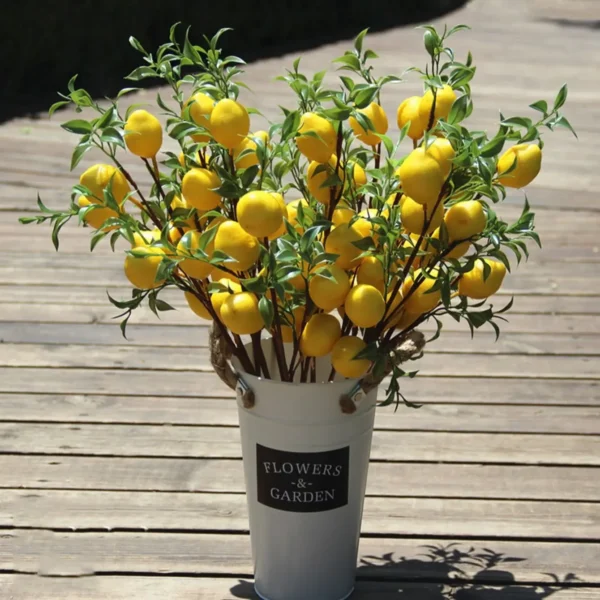 1pcLuxury Lemon Fruit Branch With Green Leaves Artificial Flowers Home Photography Props Flores Artificales Fake Plants - Image 2