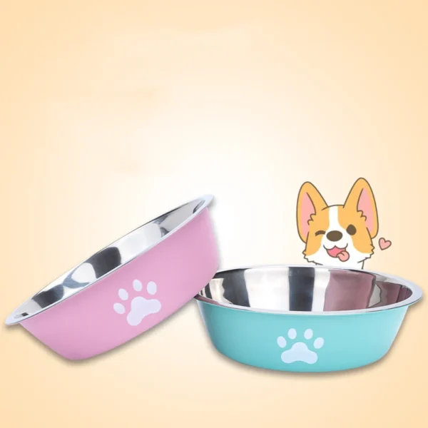 New stainless steel dog basin paw print pet supplies cat bowl dog bowl silicone anti-slip design pet drinking water feeding bowl - Image 3