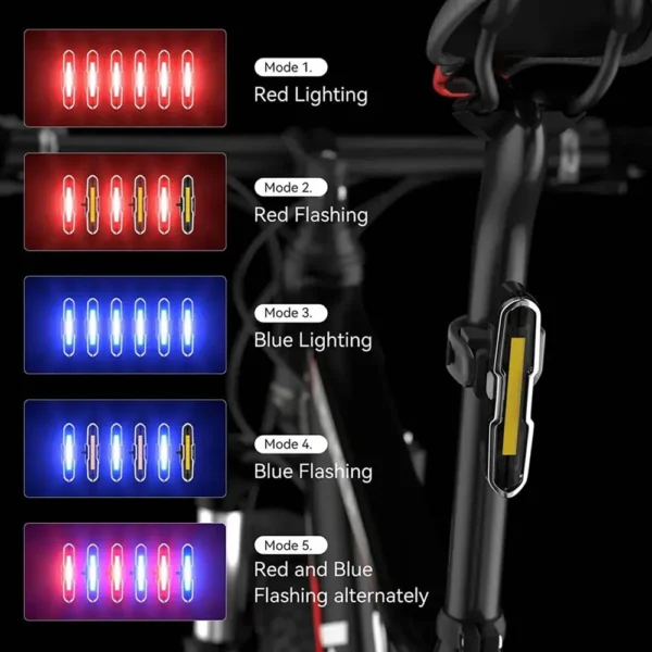 Ultra Bright Bike Light Taillight LED Rechargeable Safety Warning Bicycle Rear Light Night Riding Tail Light Cycling Accessories - Image 6
