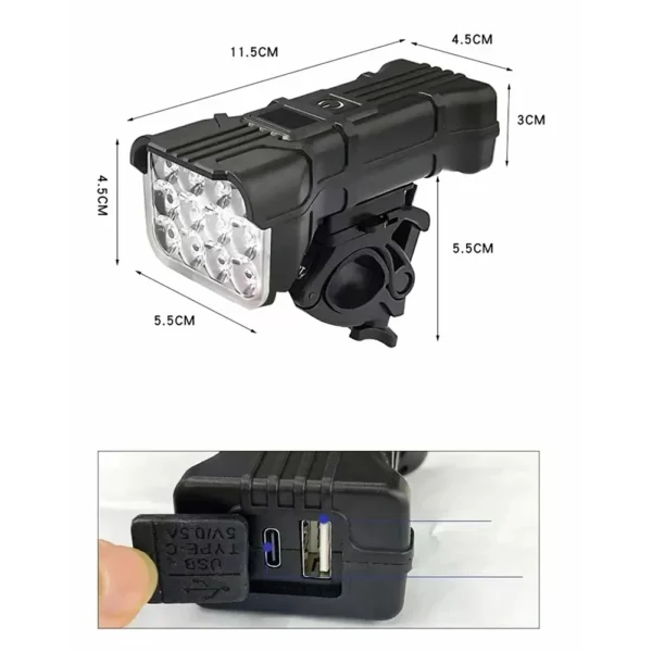 12 LED Bicycle Front Light Rechargeable Bike Light with Horn MTB Bicycle Head Lights Cycling Bike Safety Lamp for Night Riding - Image 6