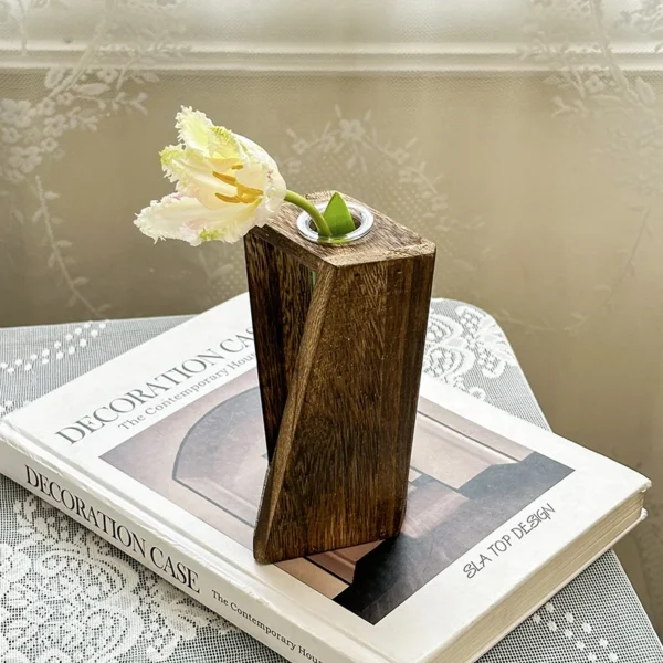 Creative Wooden Hydroponic Vase Plant Vase Retro Vase Transparent Vase Desktop Plant Home Decoration - Image 5