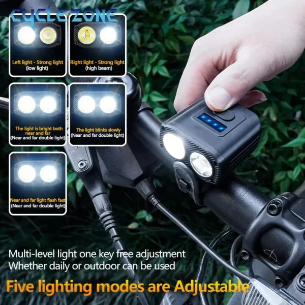 Bicycle Front Light Rechargeable MTB Mountain Road Bike Head Lamp Flashlight for Night Riding Power Display Cycling Accessories - Image 2