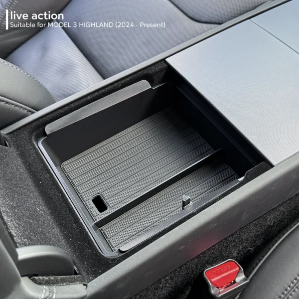 for Tesla Model Y Juniper 2025 Launch Model 3 Highland 2024 Console Armrest Storage box Organizer Flocking ABS with silicone pad - Image 5