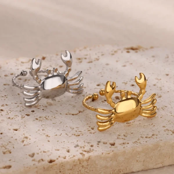 Stainless Steel Crab Rings for Women Gold Color Cute Animal Open Adjustable Ring Aesthetic Fashion Waterproof Jewelry Gift - Image 5