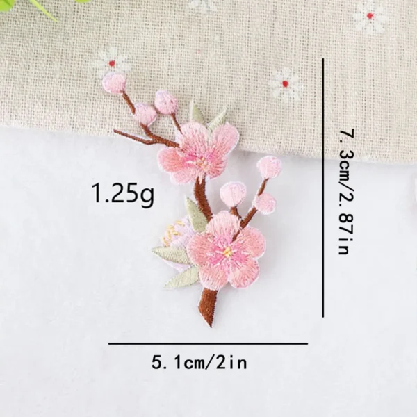 6pcs -6 different peach blossom branch embroidery stickers - Image 2