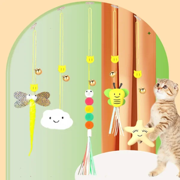 Pet Cat Toys Funny Stick Kitten Self -hi Elastic Rope Dragonfly Shape Feather Bell Teasing Stick Hanging Swing Thousands - Image 5