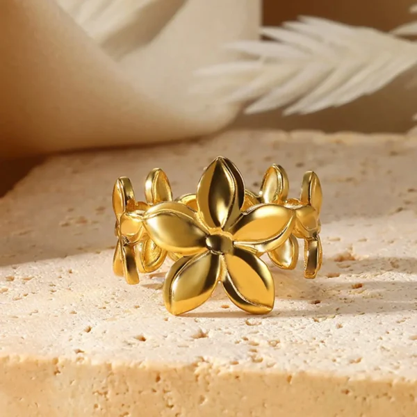Unique Design Flower Rings For Women Geometric Stainless Steel Flower Opening Ring Gold Color Jewelry Gift Anillos - Image 5