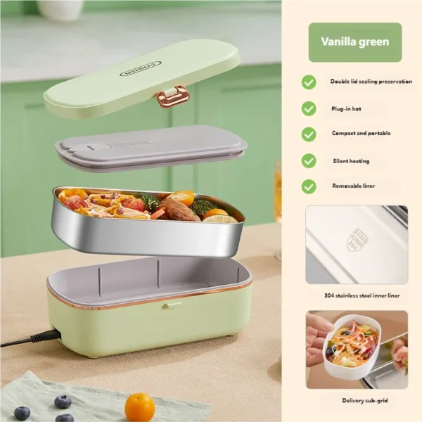 Electric Lunch Box Portable Food Warmer Water Free Bento Box Stainless Steel Food Warmer Office Food Lunch Box Electric Heater - Image 5