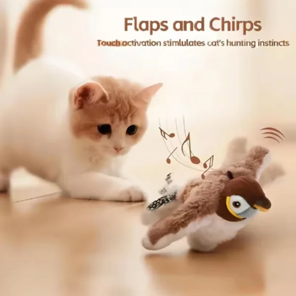 Cat Toy Interactive Flapping Bird with Catnip Rechargeable Simulation Bird Cat Toys Touch Activated Fluffy Plush Toys for Cats - Image 7