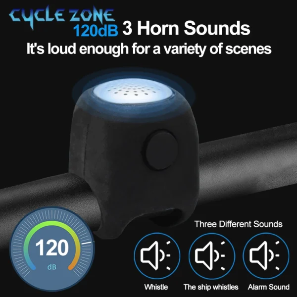 Electric Bicycle Bell Bike Horn 3 Sound Mode Motorcycle Warning Horn MTB Road Cycling Handlebar Bells Loud Bell for Safe Riding - Image 3