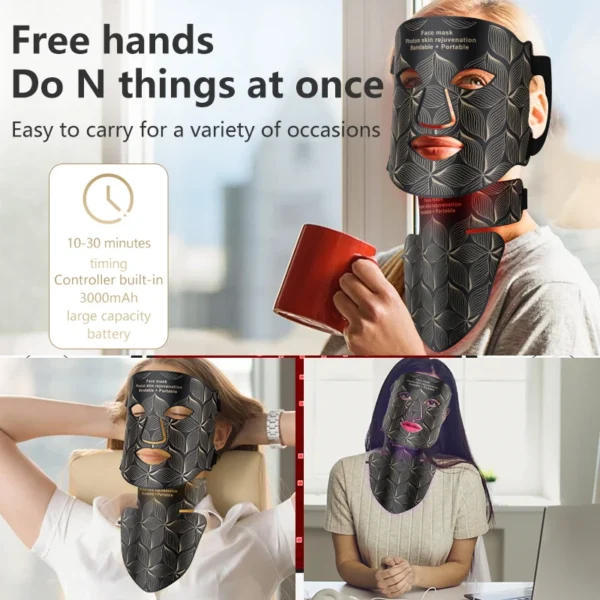 LED Facial Mask with Neck 8 color Near-infrared Red Facial and Neck Photon Oil Control Skin Firming Whitening and Anti Rednes - Image 2