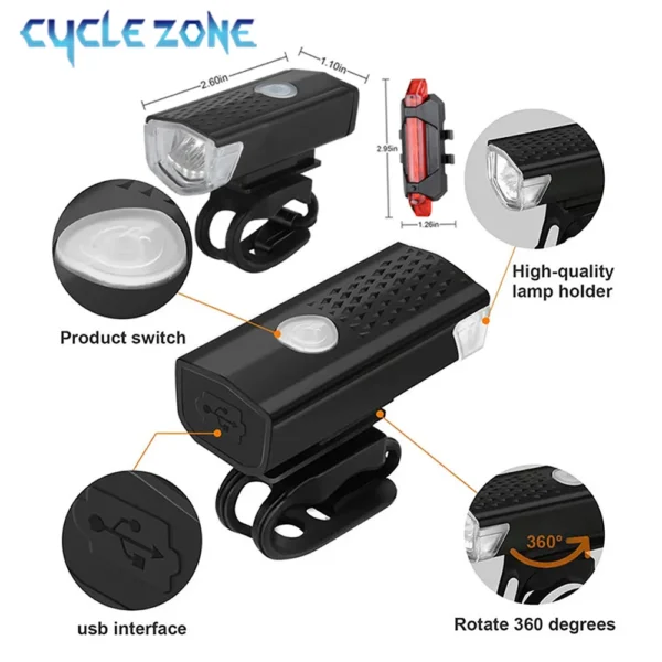 Bike Light Set Bicycle Headlight Taillight USB Rechargeable MTB Bike Front Rear Lamp Set Cycling Flashlight Bicycle Accessories - Image 6
