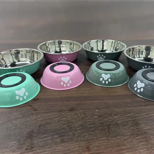 New stainless steel dog basin paw print pet supplies cat bowl dog bowl silicone anti-slip design pet drinking water feeding bowl - Image 2