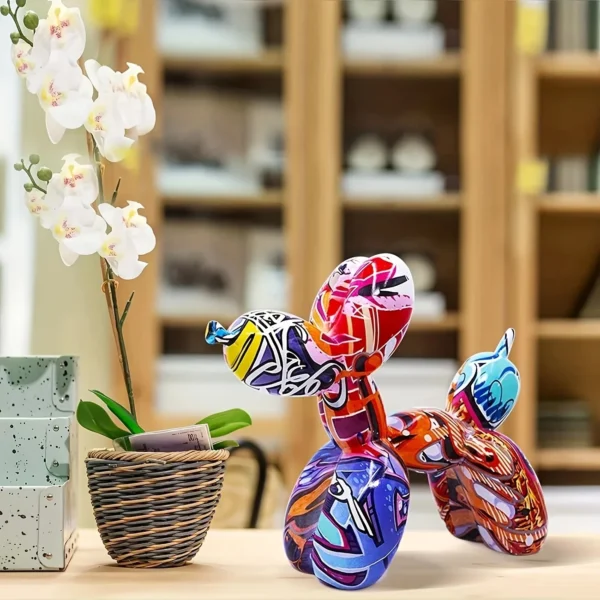Miniso Fashion Graffiti Balloon Dog Statue Home Desktop Decoration Painting Color Art Animal Ornament Birthday Gift - Image 5