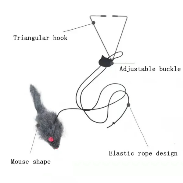 Hanging door mouse teasing cat stick elastic clip door swing hanging jumping toy cat relief pet supplies - Image 4