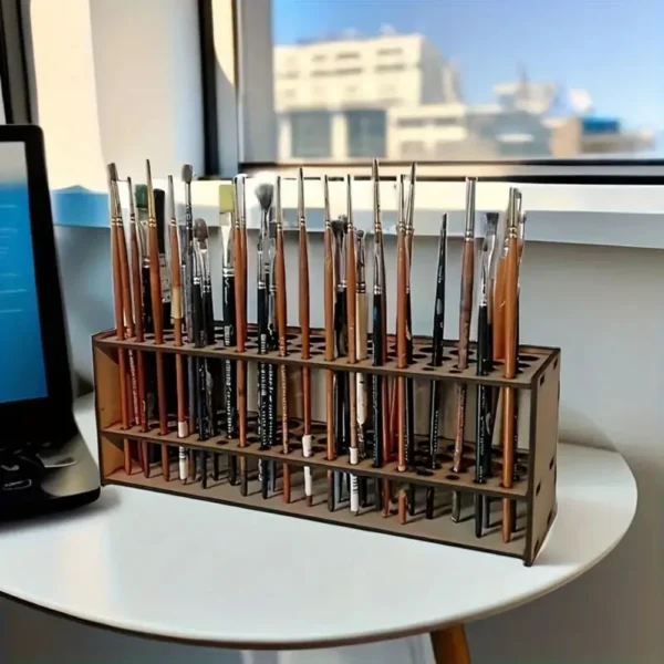 67-Slot Premium Wooden Brush Double-layer Holder Durable Artist Desk Organizer Pencil Paint Brushes Storage Art Craft - Image 4