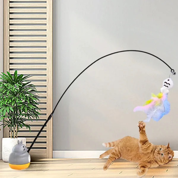 New cat funny cat stick steel wire long pole feather cute cat toy kitten fishing rotating self-pleasure relief pet toy - Image 2