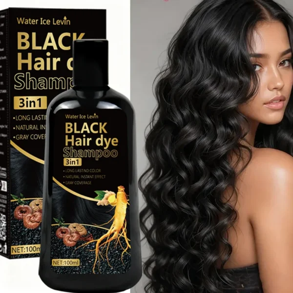 Black Hair Dye Shampoo 3in1 with Ginger & Biotin - Long Lasting Color & Gray Coverage for Vibrant Hair - Image 7