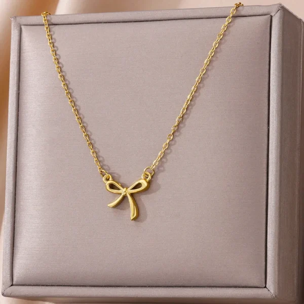 Stainless Steel Bowknot Lucky Necklace For Women Gold Color Korean Necklaces Female Aesthetic Choker Jewelry Daily Accessories - Image 4