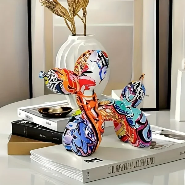 Miniso Fashion Graffiti Balloon Dog Statue Home Desktop Decoration Painting Color Art Animal Ornament Birthday Gift - Image 6