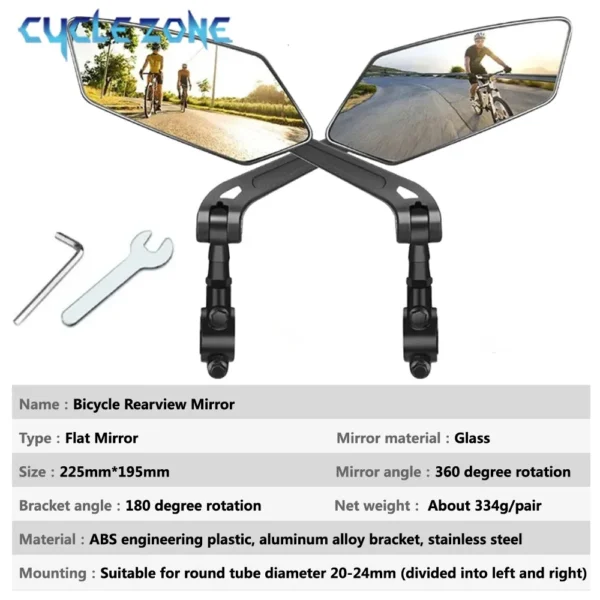 Bicycle Rear View Mirror 360° Adjustable Bike Handlebar Rearview Mirrors Clear Wide Range Back Sight MTB Cycling Accessories - Image 4