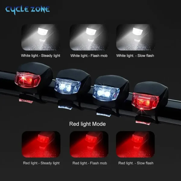 2 PCS Silicone Bicycle Front Rear Light Set Night Riding Safety Warning Taillight Easy to Install Flashlight Headlight Tail Lamp - Image 2