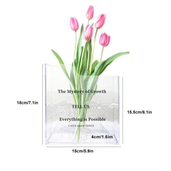 1pc - Book shaped vase,acrylic transparent book bottle,cute vase bookshelf decoration, aesthetic room decoration for home/office - Image 6