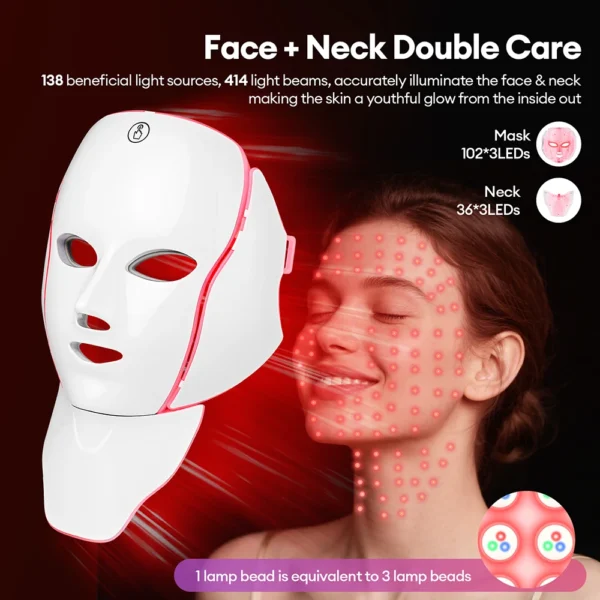 7 Colors Photon Facial LED Mask Red Light Therapy Anti Aging Face Neck Beauty Mask Relaxation Treatment Anti-Wrinkle Skin Care - Image 4