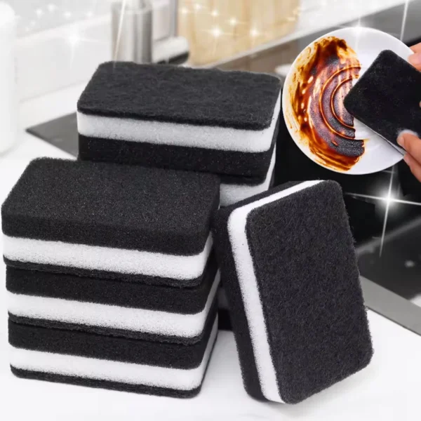 Thickened Double-sided Dishwashing Sponge Black Sandwiched White Stain Removal Scouring Cloth Cleaning of Pots Bowls Sinks Rag - Image 7