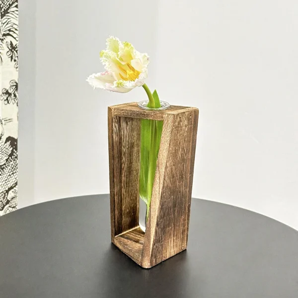 Creative Wooden Hydroponic Vase Plant Vase Retro Vase Transparent Vase Desktop Plant Home Decoration - Image 3