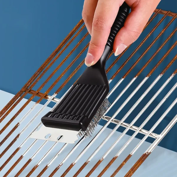 1 pc- Stainless steel wire baking brush, barbecue stove cleaning brush, grill rack cleaning brush, blade, two in one - Image 1