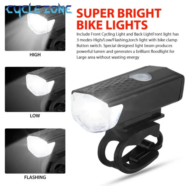 Bike Front Lights USB Rechargeable LED Bicycle Lamp for Night Riding MTB Headlight Flashlight Safety Cycling Accessories 3 Modes - Image 2