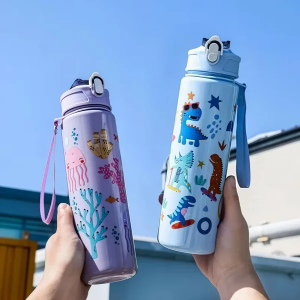 750ml Dinosaur Water Bottle For Kids Water Sippy Cup With Silicone Straw Leakproof Plastic Water Bottles Summer Kids Water Cup - Image 2