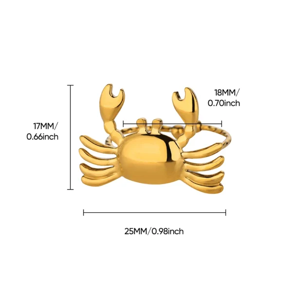 Stainless Steel Crab Rings for Women Gold Color Cute Animal Open Adjustable Ring Aesthetic Fashion Waterproof Jewelry Gift - Image 6