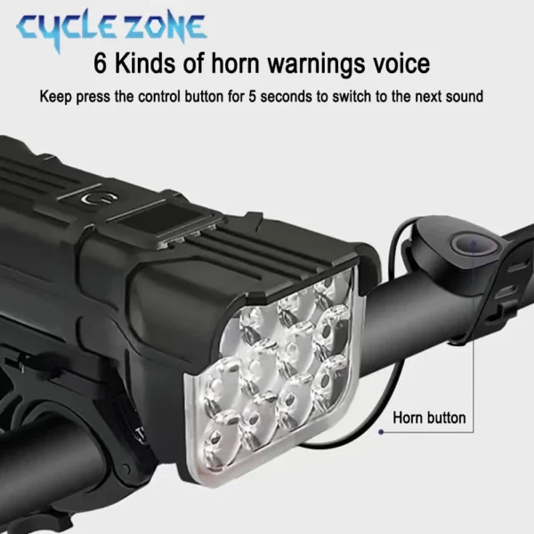 12 LED Bike Light with Horn Rechargeable Bicycle Front Light MTB Bicycle Head Lights Cycling Bike Safety Lamp for Night Riding - Image 4
