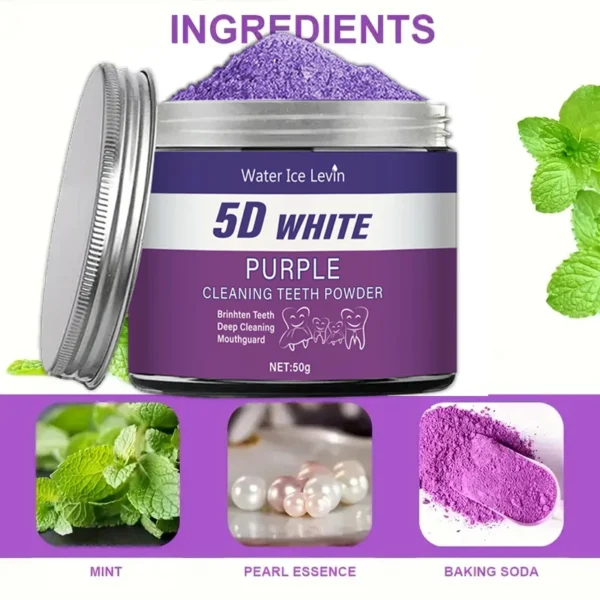 Purple Teeth Whitening Powder, 50g - Deep Cleaning and Teeth Cleaning Powder, Fresh Breath Toothpaste, Natural Pearl Essence - Image 3