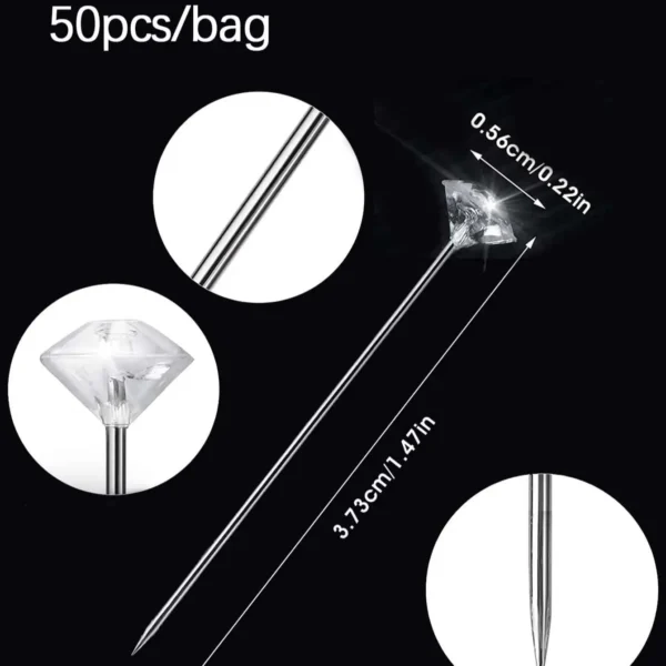 1Box 50Pcs Alloy Pins Transparent Diamond Pin DIY Wedding Bouquet Pins Stitching Needles Plastic Box Sewing Accessories - Image 5