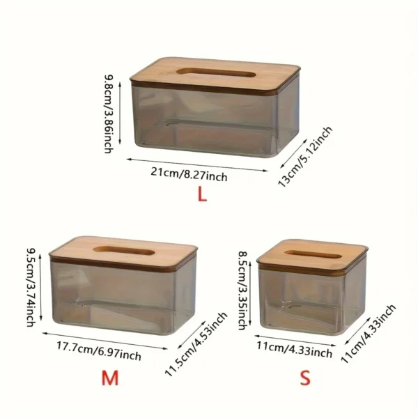 1pc-Multifunctional Tissue Holder Paper Box With Bamboo Cover Transparent Container Living Room Bedroom Tissue Storage Box - Image 6