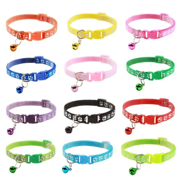 Pet cat bell collar dog print cat collar multiple colors optional necklace ring cat rope collar pet supplies - Image 3
