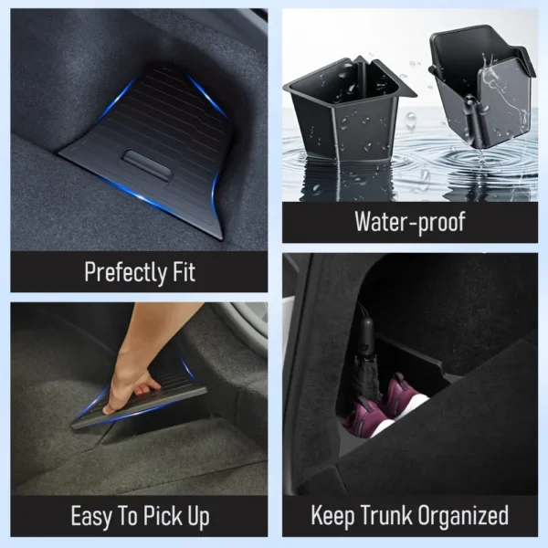 Trunk Side Storage Bins For Tesla Model Y Juniper 2025 Cargo Compartment Organizer Bucket TPE Box & Carpet Lids - Image 5
