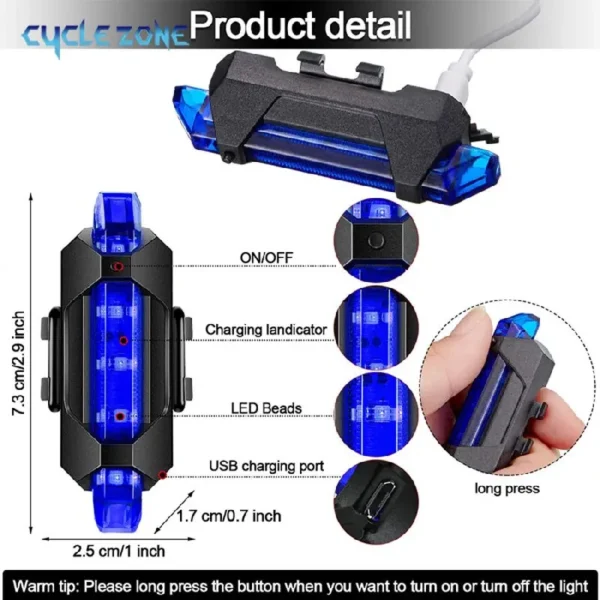 Bicycle Taillight USB Rechargeable MTB Road Mountain Bike Safety Warning Tail Light LED Bike Flashing Rear Lamp for Night Riding - Image 3