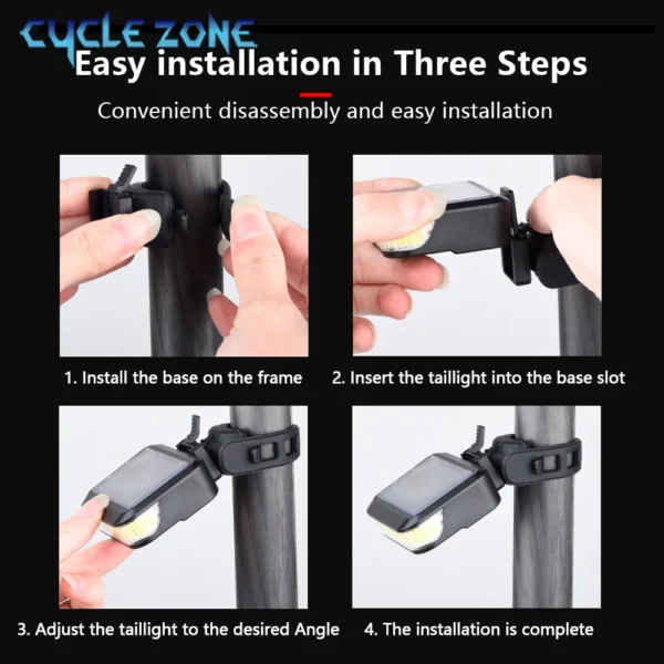 Bicycle Taillight Solar Energy Rechargeable Cycling Rear Lights MTB Road Mountain Bike Tail Light Night Cycling Safety Red Lamp - Image 6