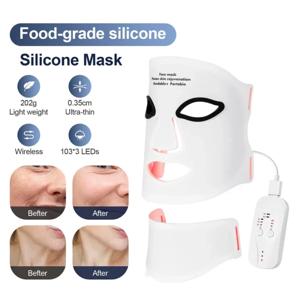 Silicone LED Mask Face With Neck 7 Colors LED Photon Red Light Infrared Therapy Flexible Facial Mask Repair Skin Wireless Use - Image 2