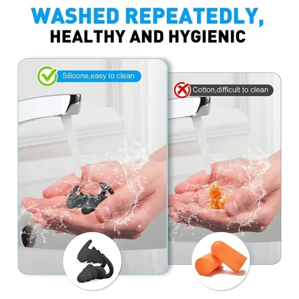 CCSN 3 Layer Ear Plugs For Sleep Silicone Noise Cancelling Hearing Protection, Soft Reusable Ear Plugs for Sleep - Image 3