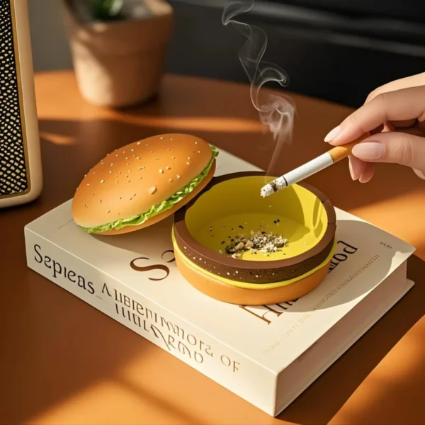 Creative Cute Hamburger Ashtray Home Dust Proof Ashtray Living Room Office Desktop Decoration Ornament for Father's Gift - Image 3