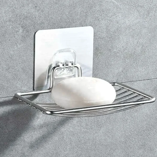 1pc-Stainless Steel Soap Rack Punch-free Nail-free Bathroom Single Layer Drain Wall Hanging Sucker Soap Box Light Luxury Shelf - Image 1