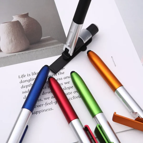 4-in-1 All-in-One Multifunction Pen: Stylus, Ballpoint Pen, LED Light, and Phone Stand for Office & School - Image 4